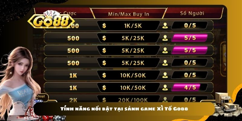 Tính năng nổi bật tại sảnh game Xì Tố Go88